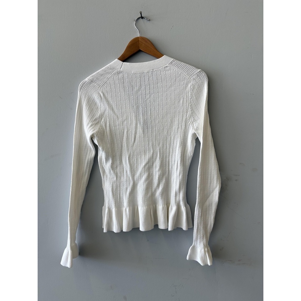 White House Black Market Cardigan Womens Medium White Ruffle Button Long Sleeve - Picture 7 of 7